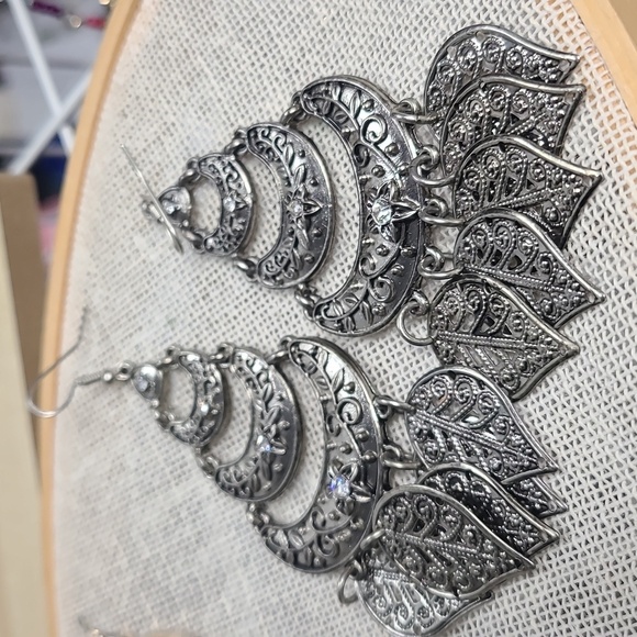 Vintage silver tone, big size leaves, details earrings - Picture 3 of 8